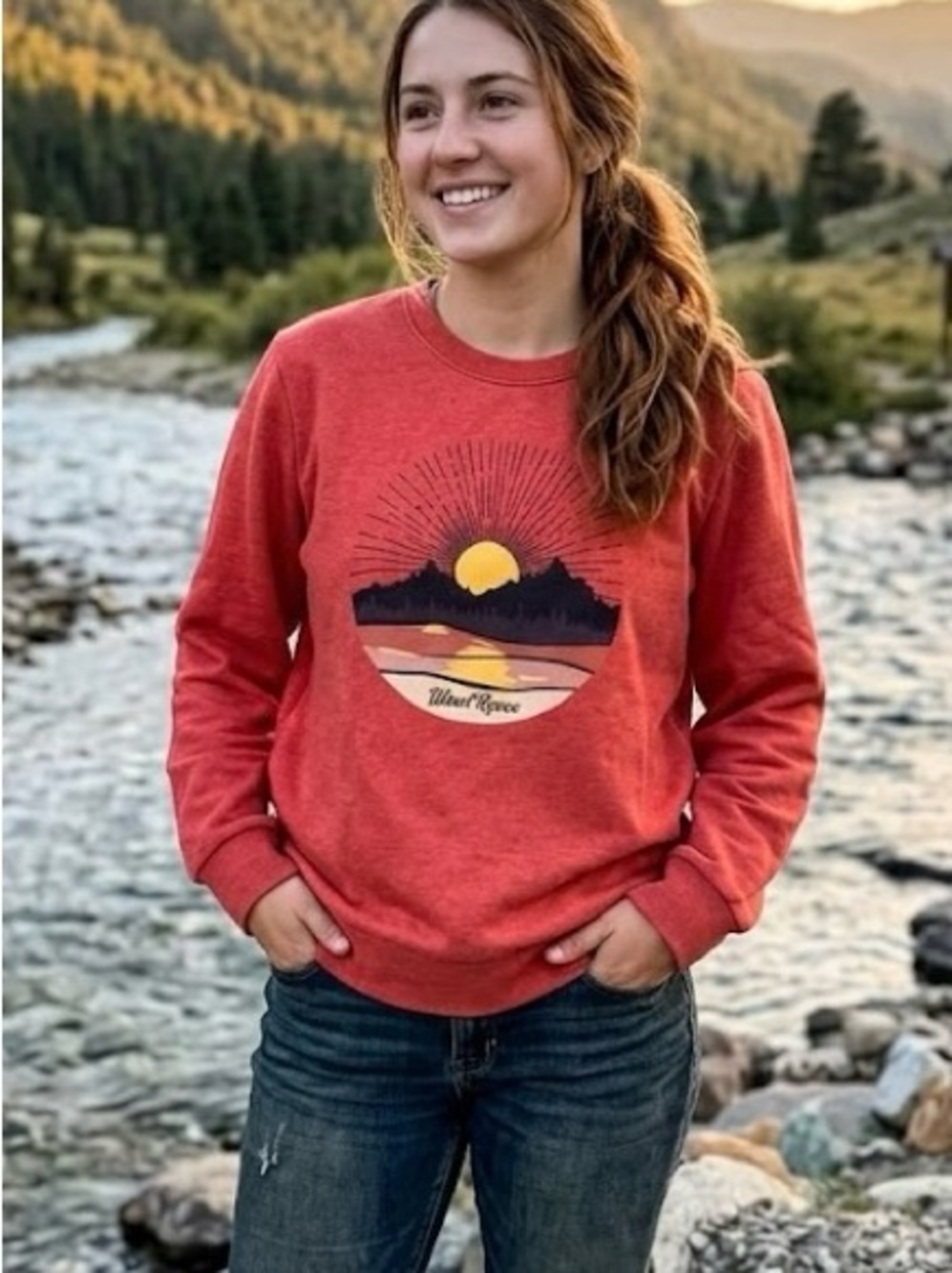 Wind River Mountain Sunset Sweatshirt XL - Gorpcore Hiking Camping Cabin Chic